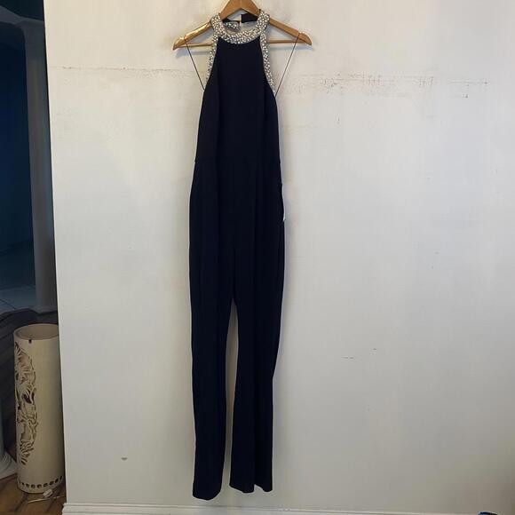 ADRIANNA PAPELL black pearl embellished jumpsuit sz  12 - Picture 7 of 9